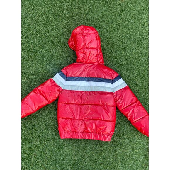 Levi’s Puffer Jacket Red Retro Stripe Hooded Coat (Vintage) Kids Size 8-10Y - Picture 5 of 5